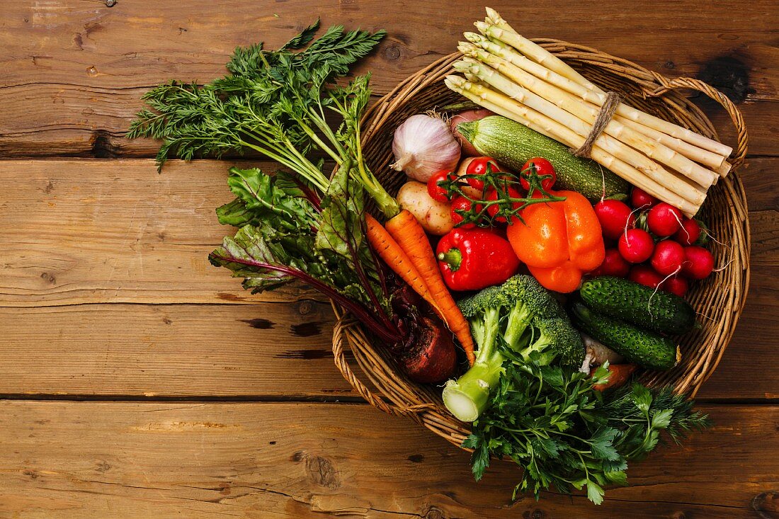 image of veggie basket on a wooden table