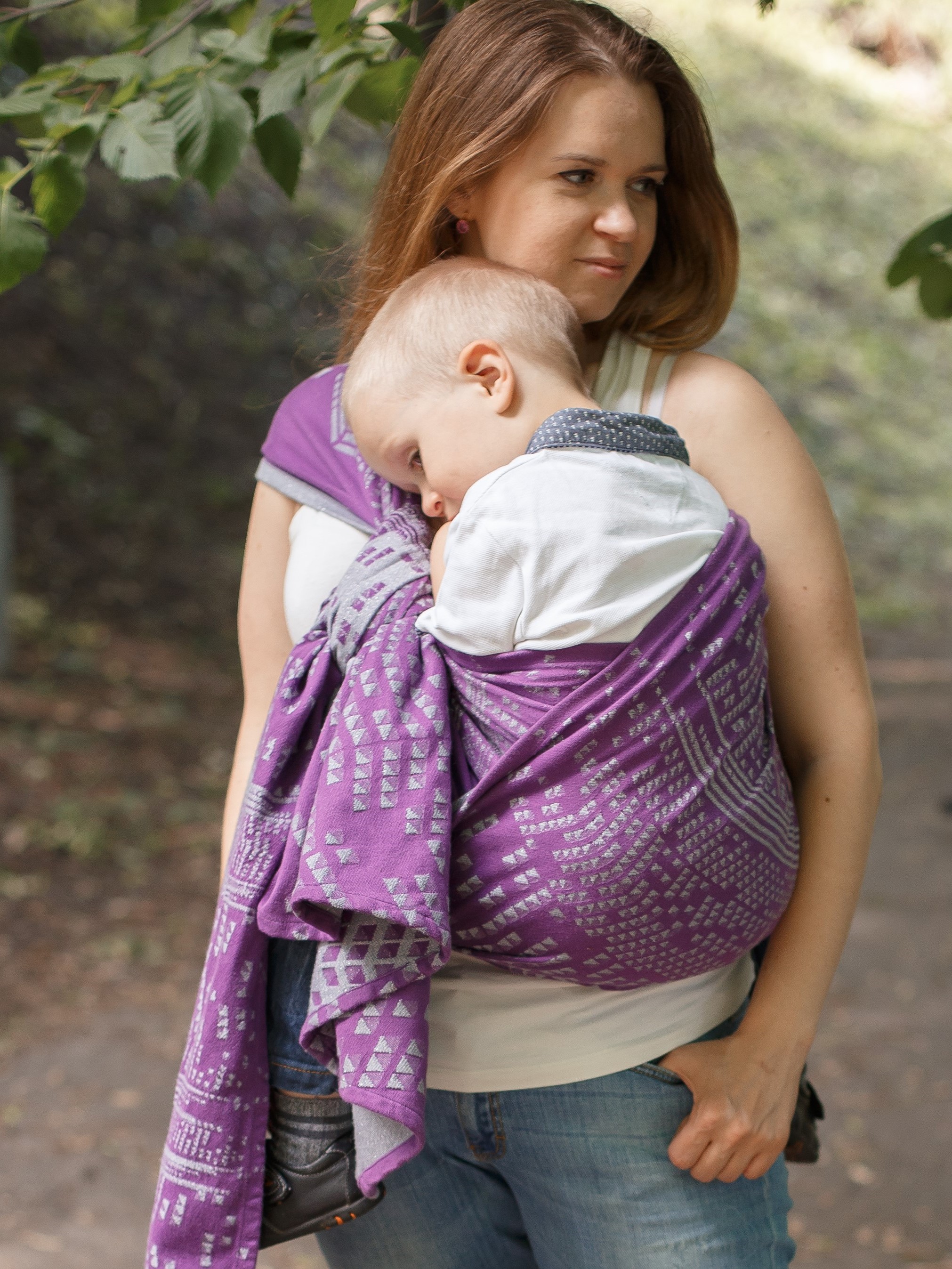 Woman with baby in a woven wrap
