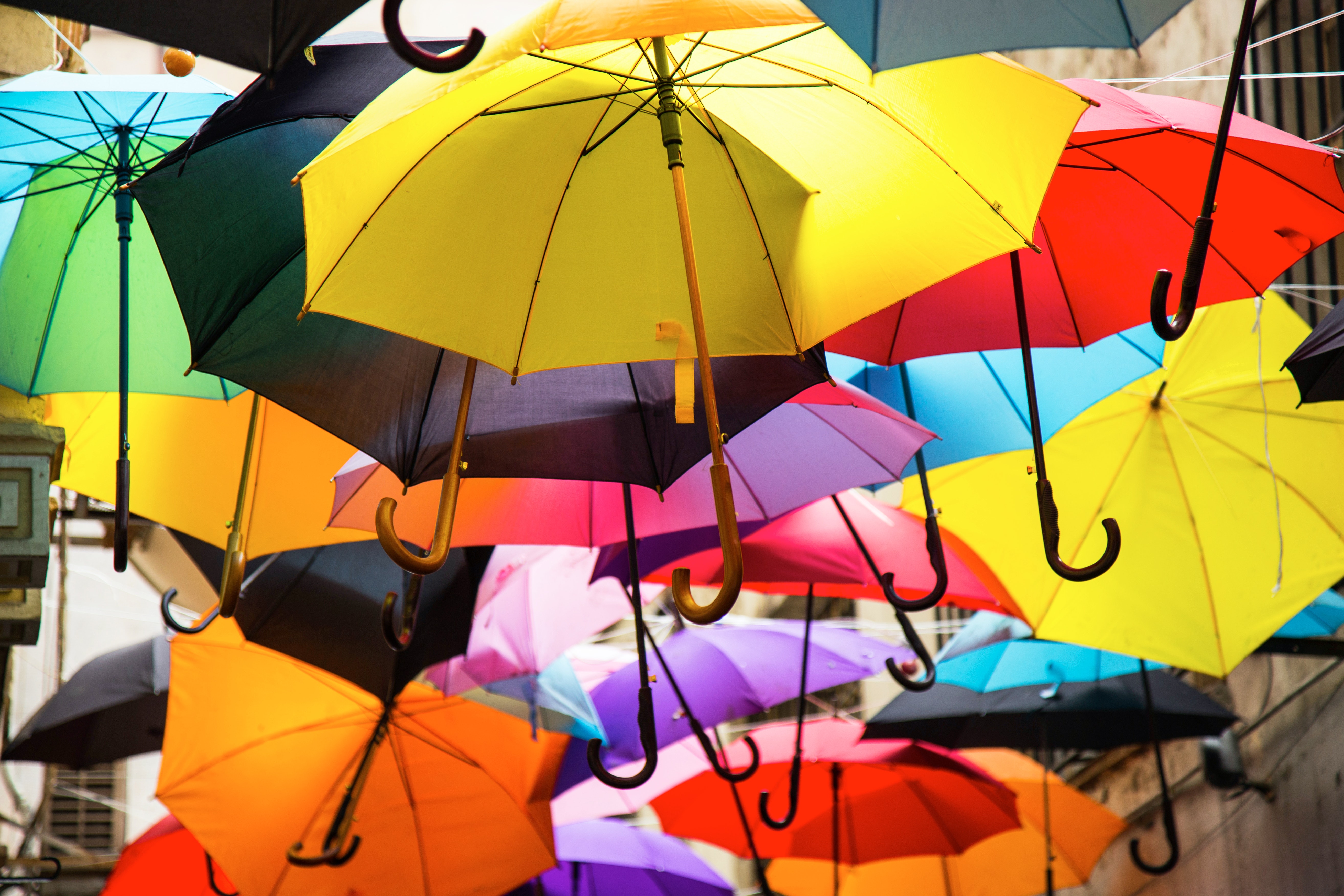 Different colored umbrellas