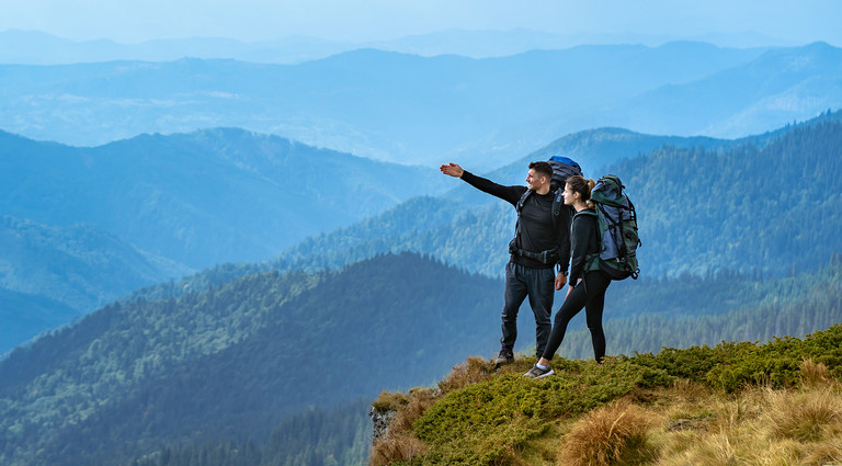 young people on the background of mountains