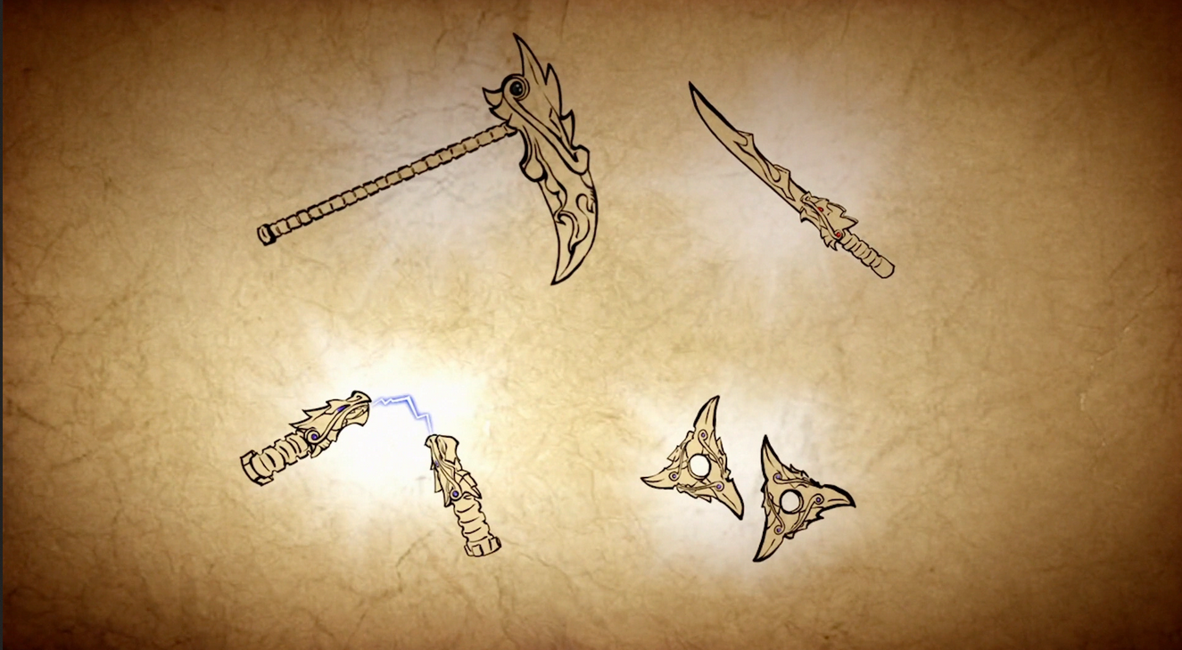 The four Golden Weapons of Spinjitzu