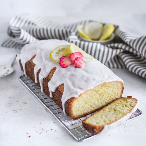 lemon cake on a wire tray