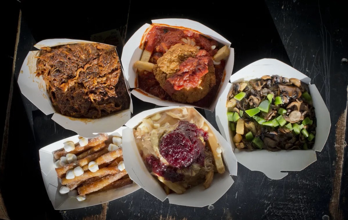 Six different Poutines from The Whistle Stop in Peterborough Ontario