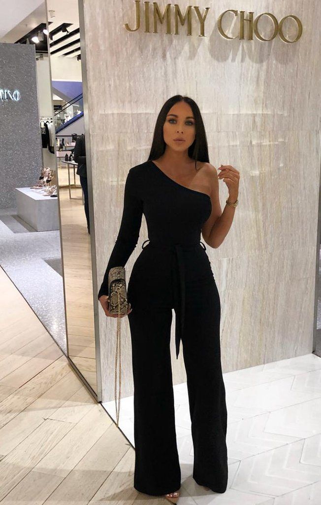 Black Belted One Shoulder Jumpsuit