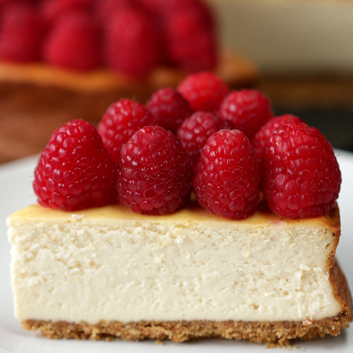 cheesecake with raspberries on top