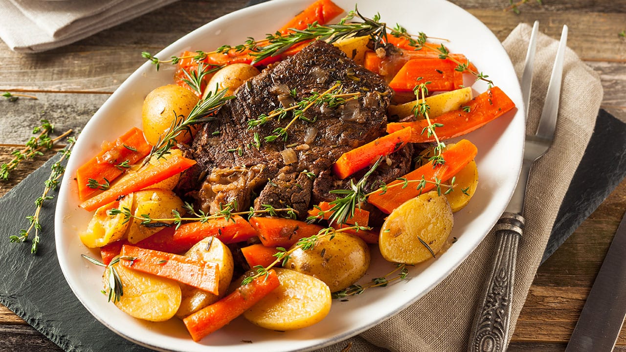  Pot Roast on plate with potatoes and carrots