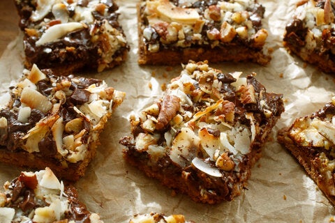 Magic cookie bars cut into squares