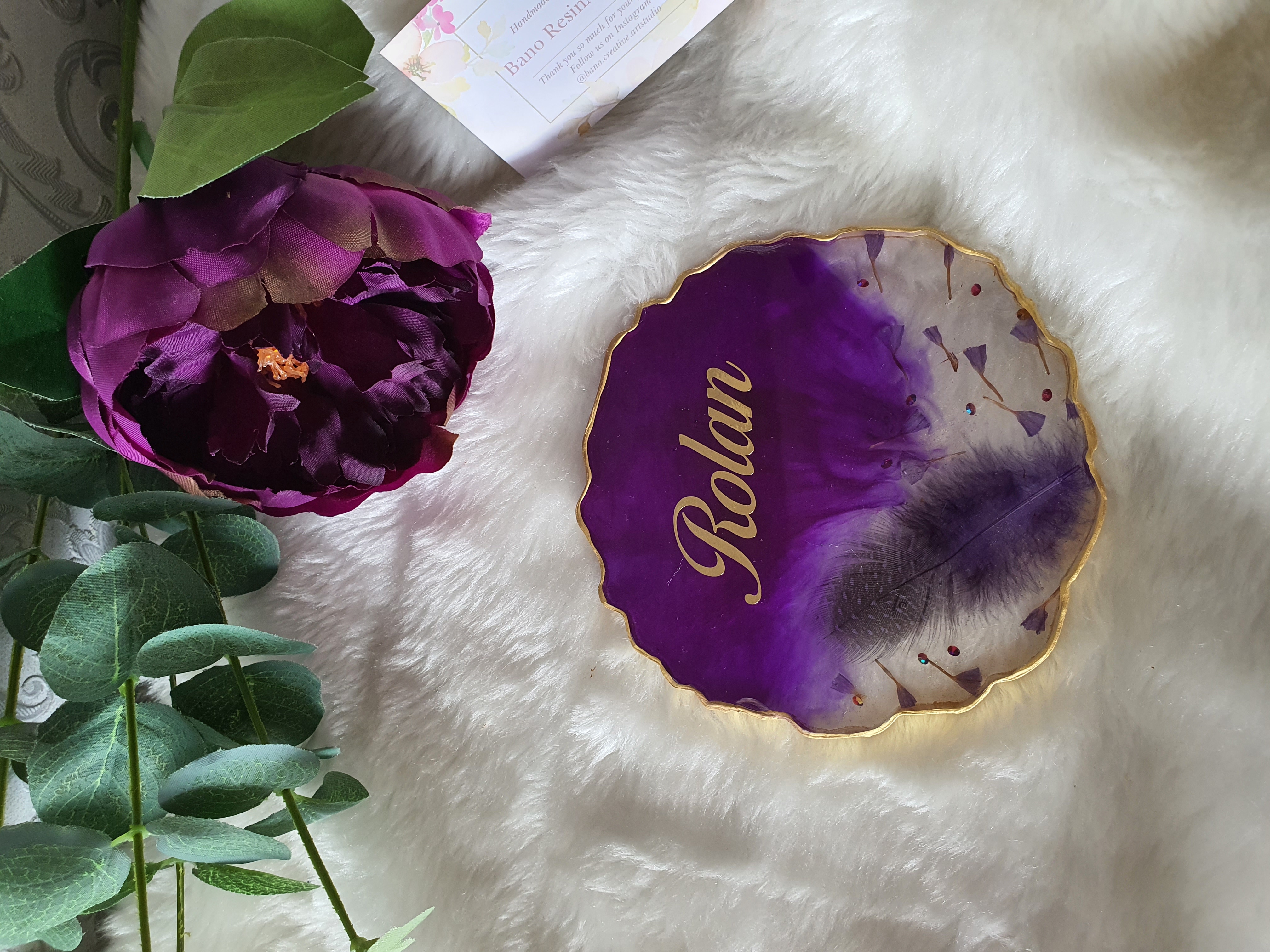 purple Caoster and bookmark