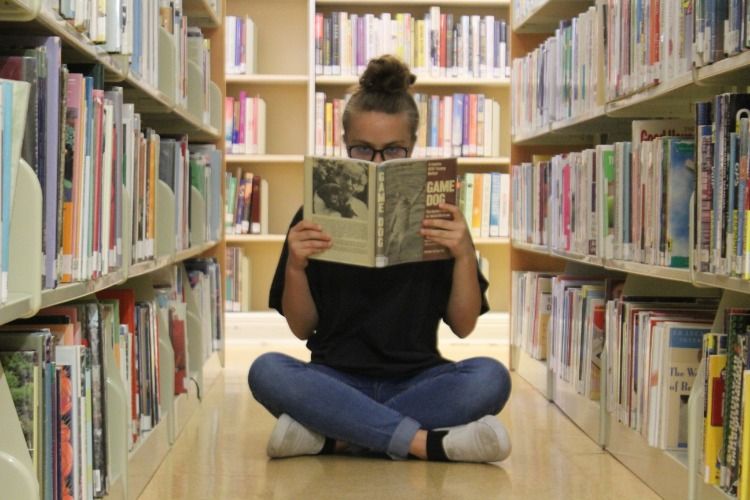 reading at the library