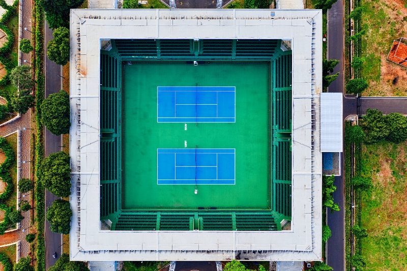 Arerial view of of hard courts