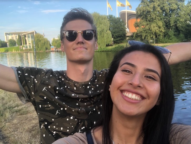 couple laughing in a park