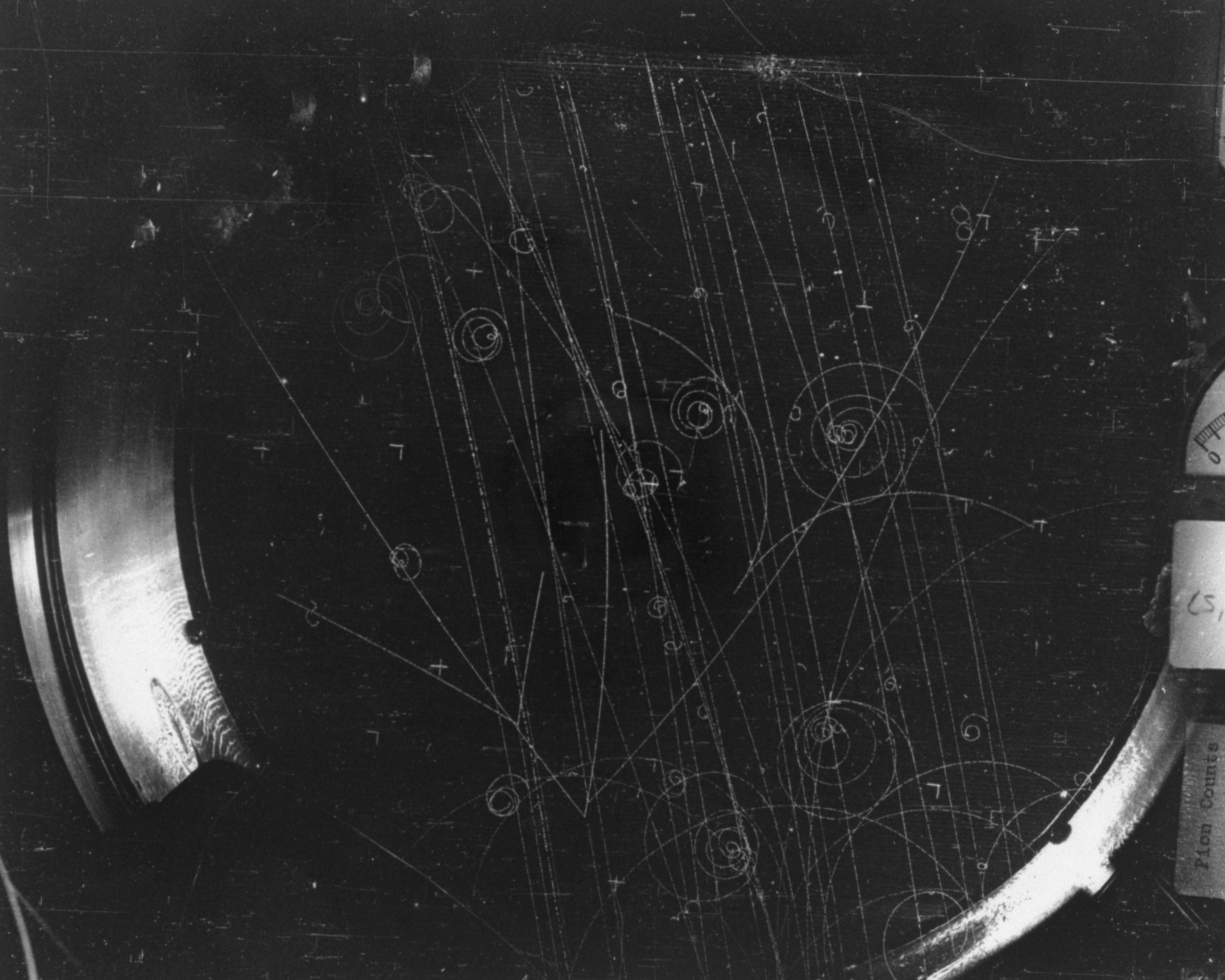 Sub atomic particle tracks from a bubble chamber