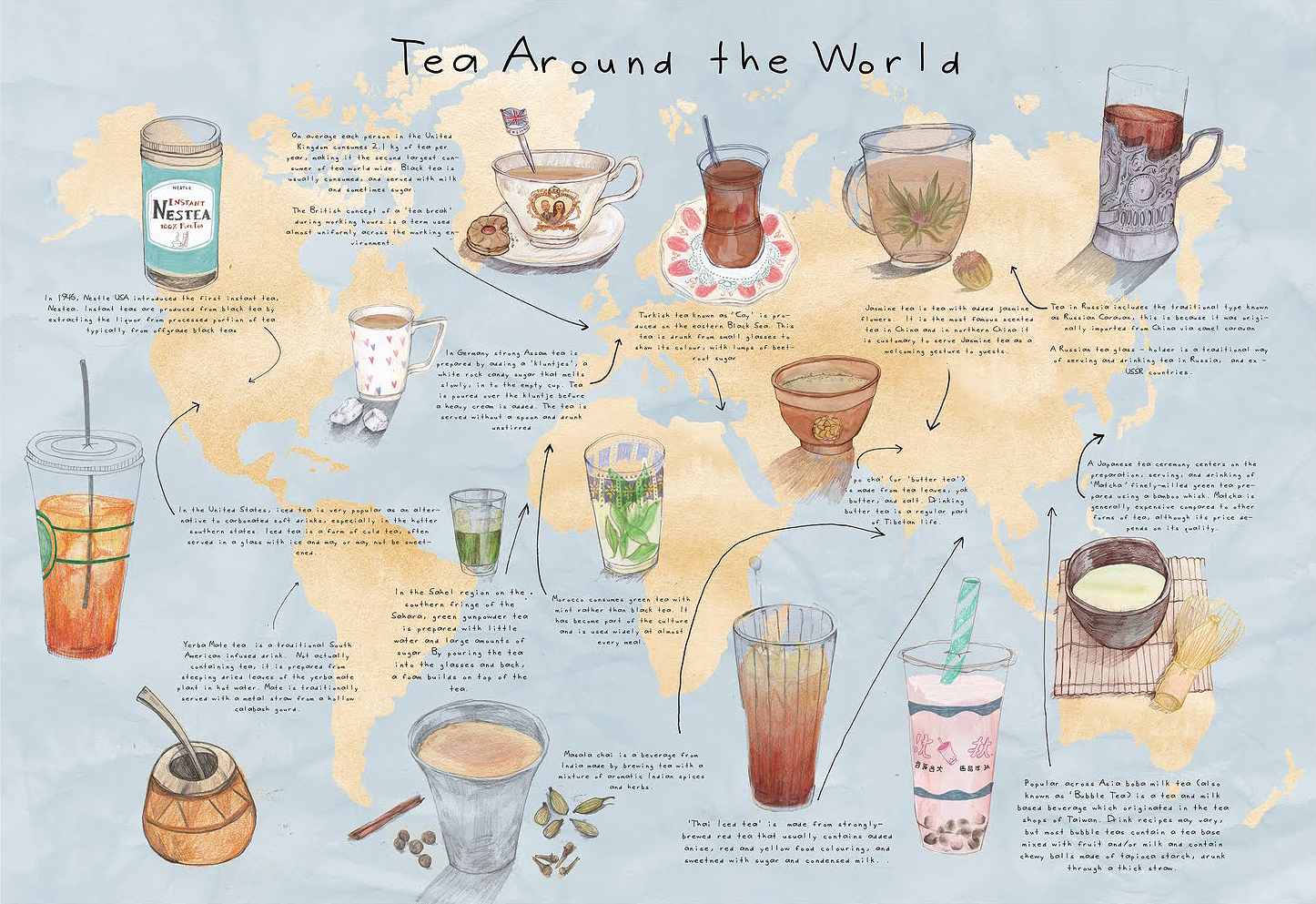 world map showing the presence tea in different
        cultures