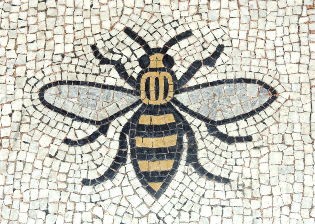 Mosaic of a worker bee, the symbol of Manchester