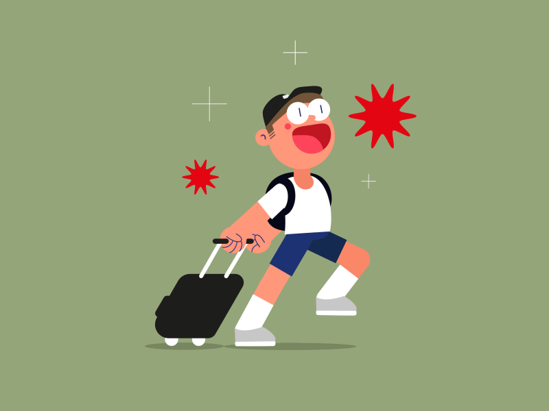 an moving animation boy going to travel