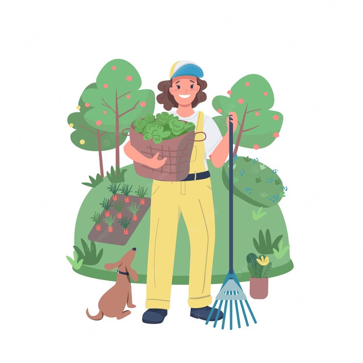 person gardeining with dog