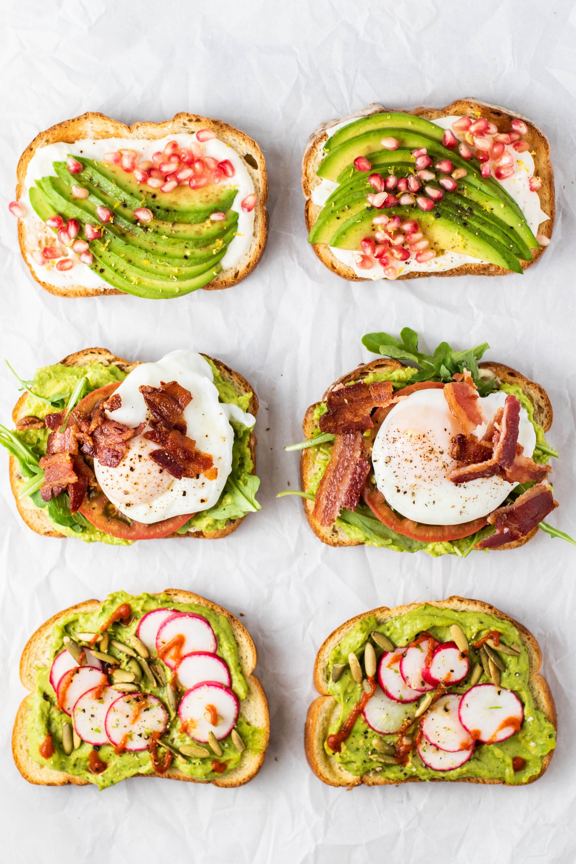 six pieces of avocado toast