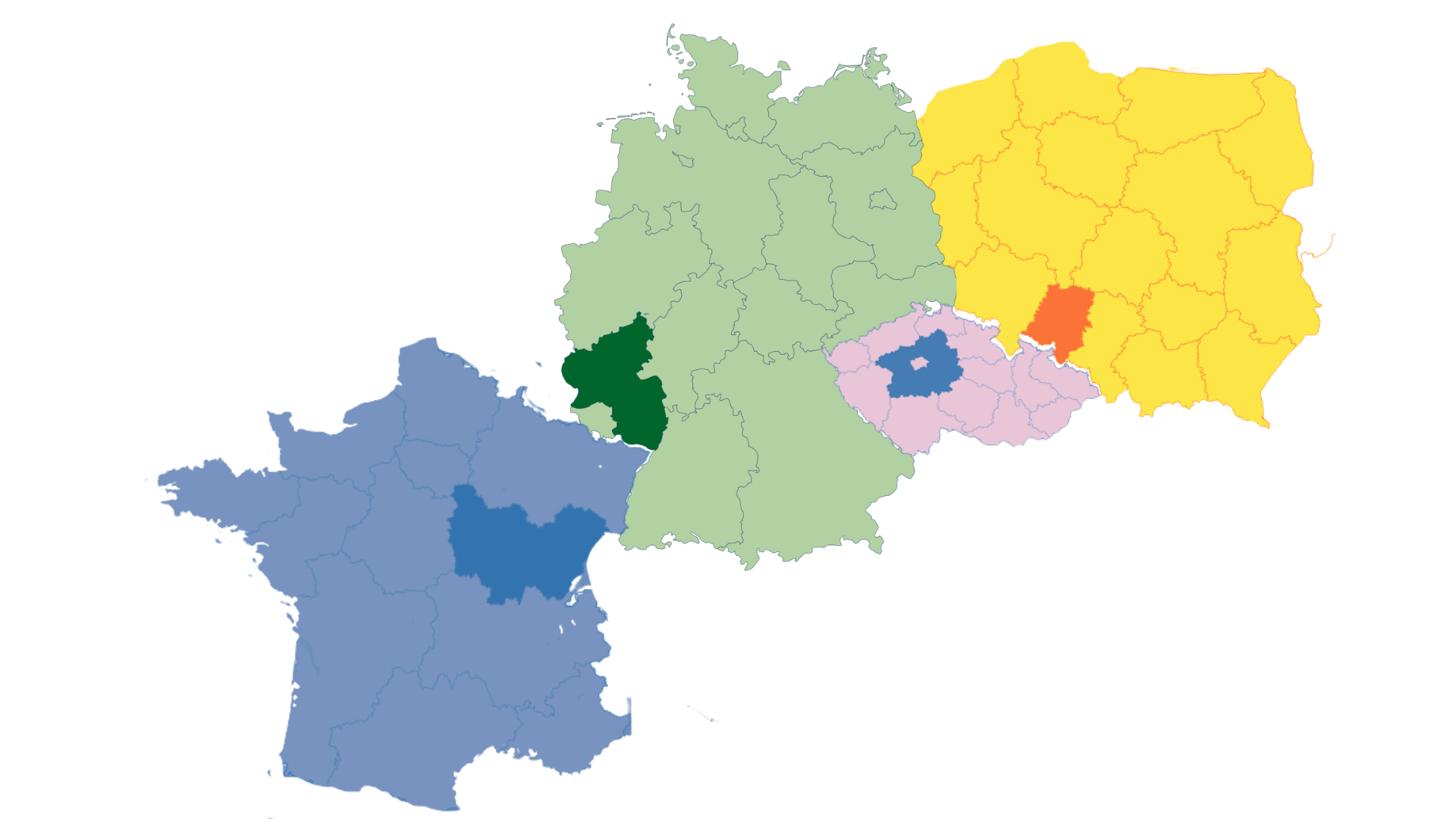 Europa mit den Regionen des vierer Netzwerks
