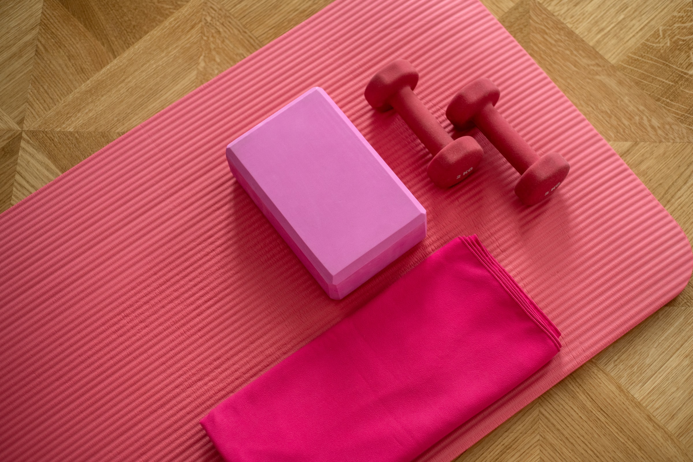 Work out equipments on a yoga mat