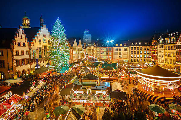 ariel shot of Christmas market