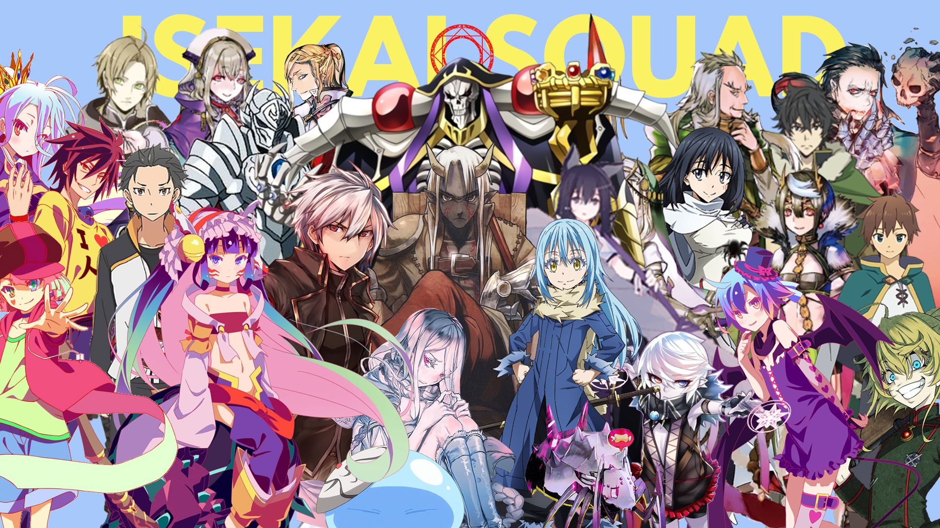 A group collage of popular Isekai characters.
