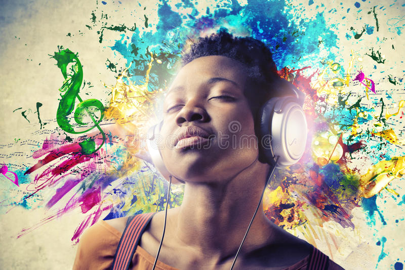 Black girl listening to music