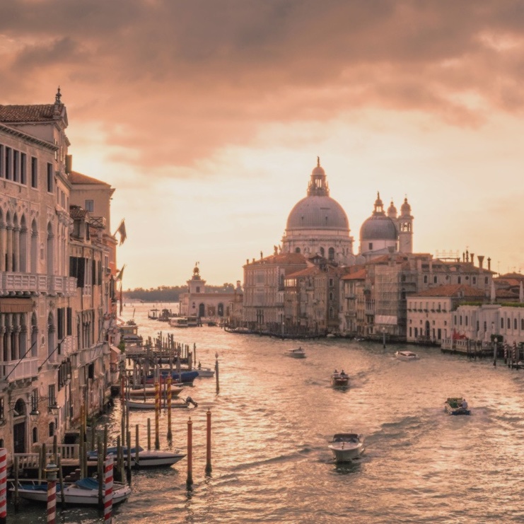 Venezia in Italy with rose sky