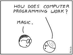 Cartoon about computer programming involving magic