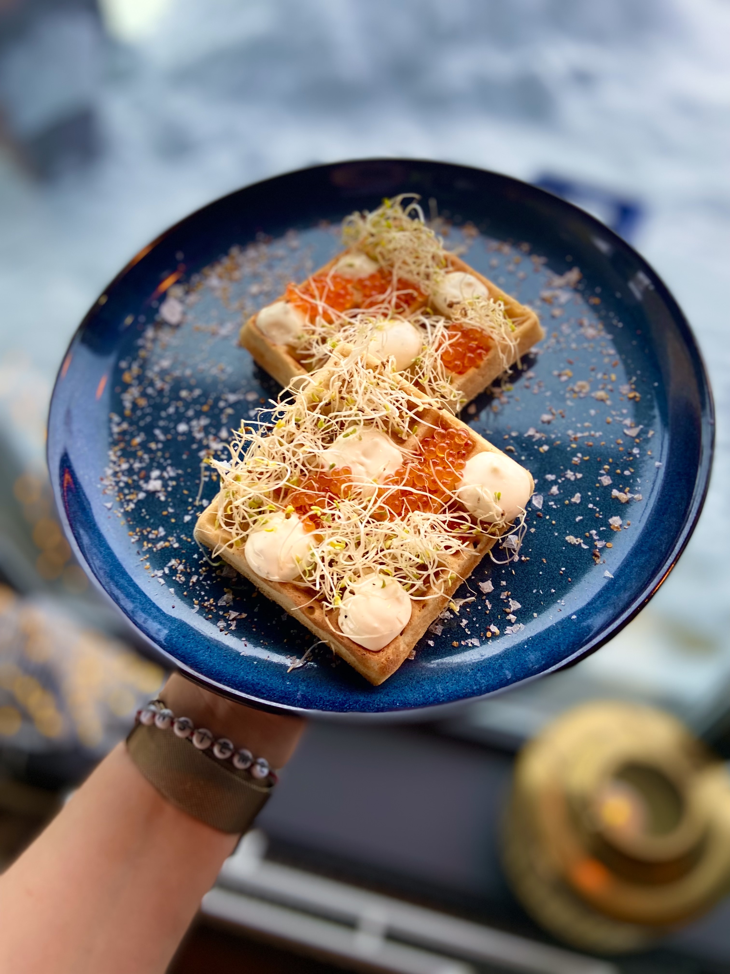 Belgian waffle with caviar