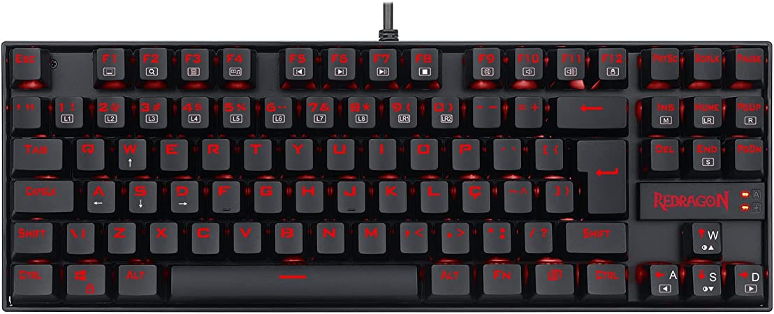 Image of a Kumara Redragon keyboard with red backlighting