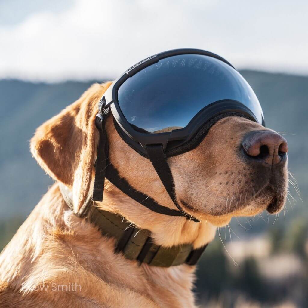 Dog modelling dog eyewear