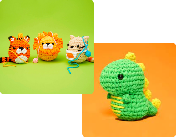 Green crochet dinosaur.