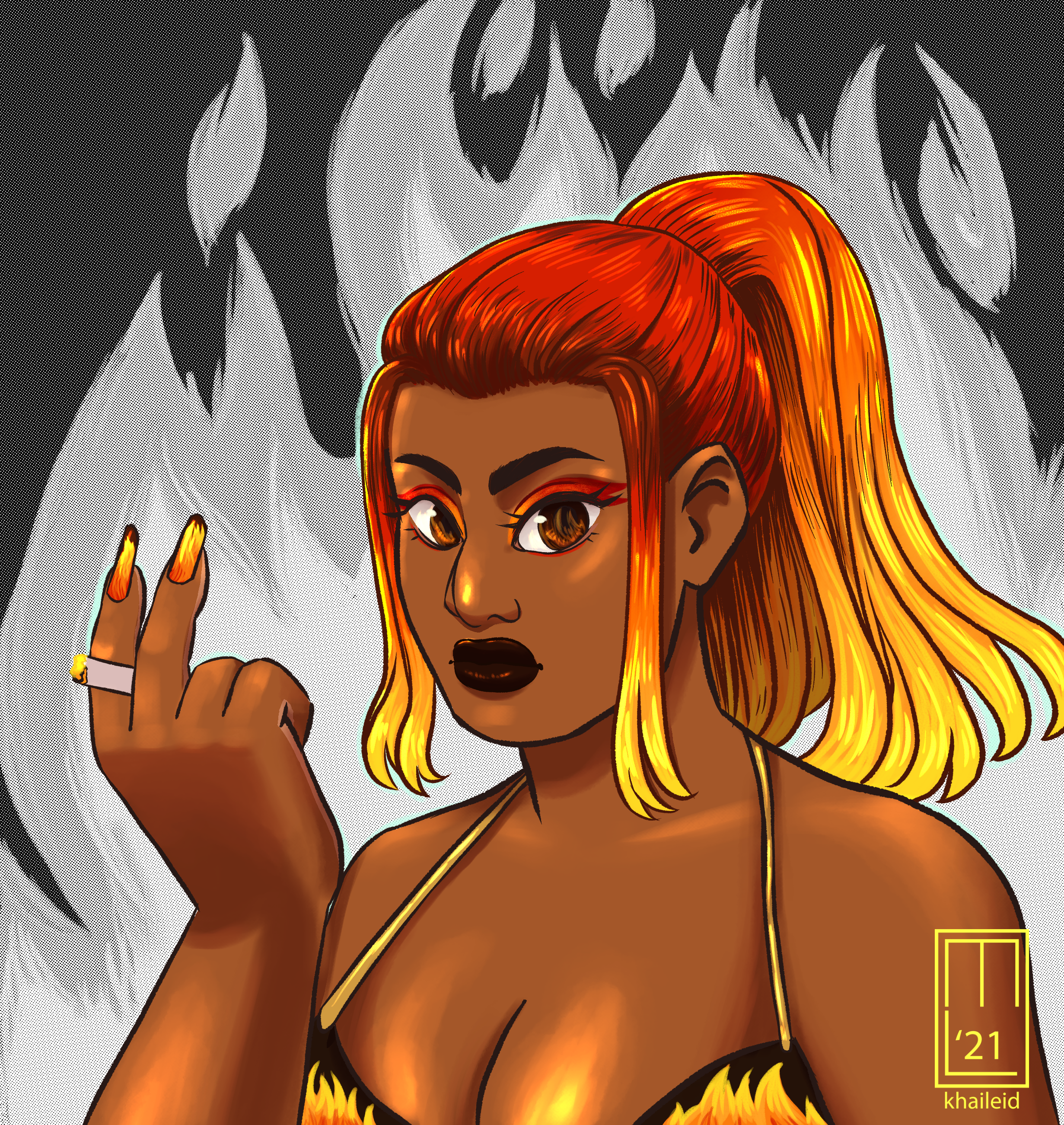smoking fire girl