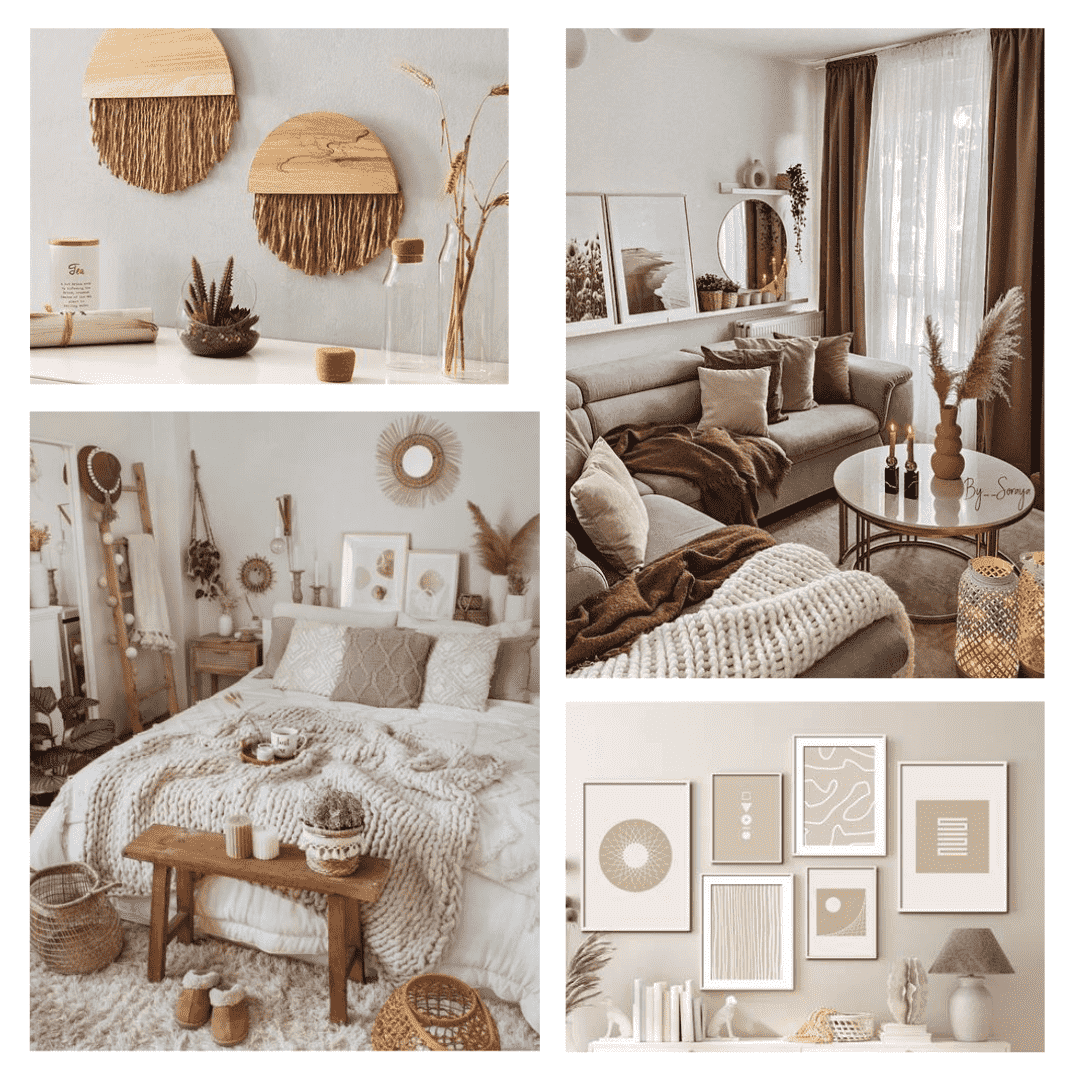 Boho home decoration picture collage