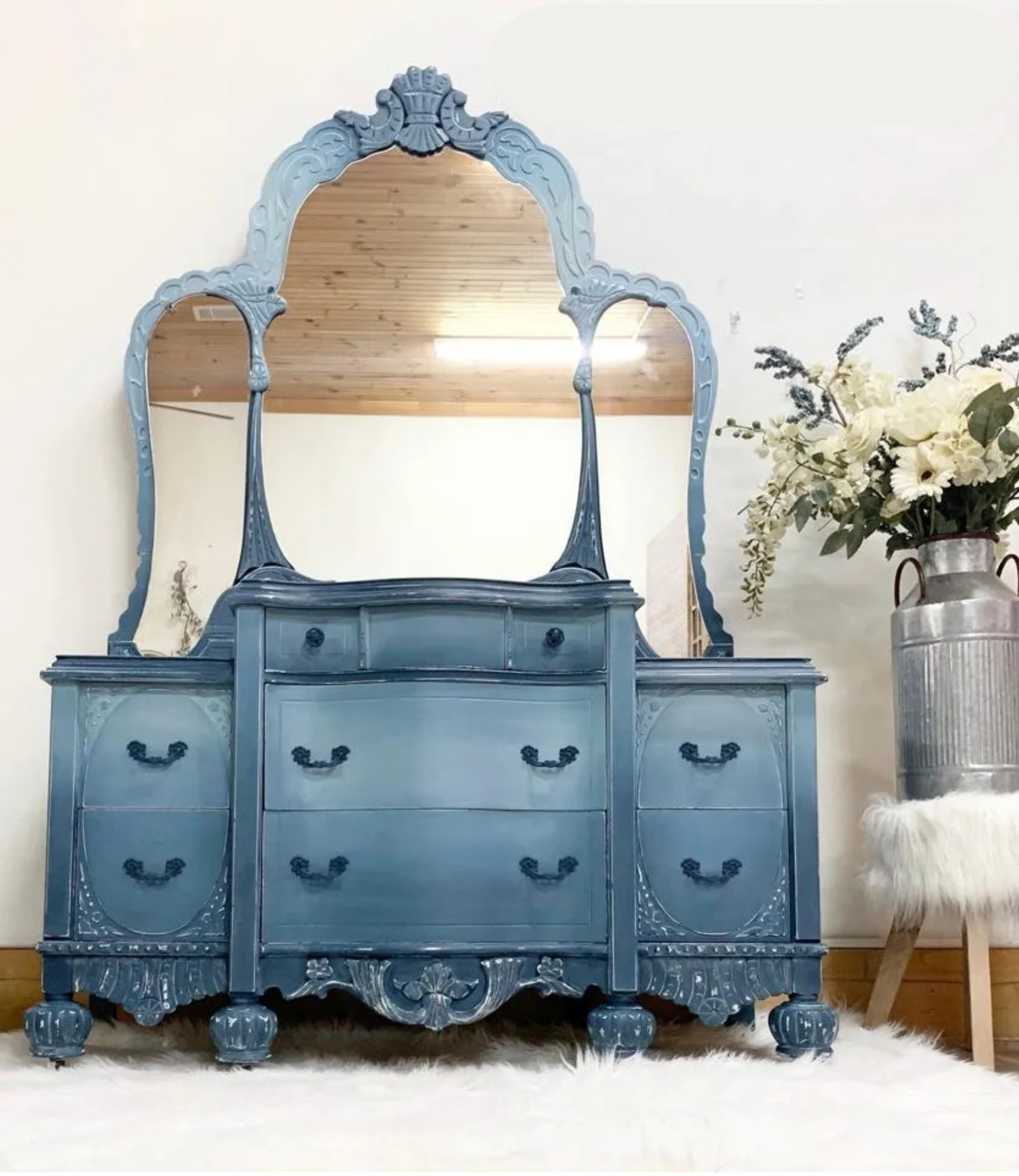 chalk painted blue chest
