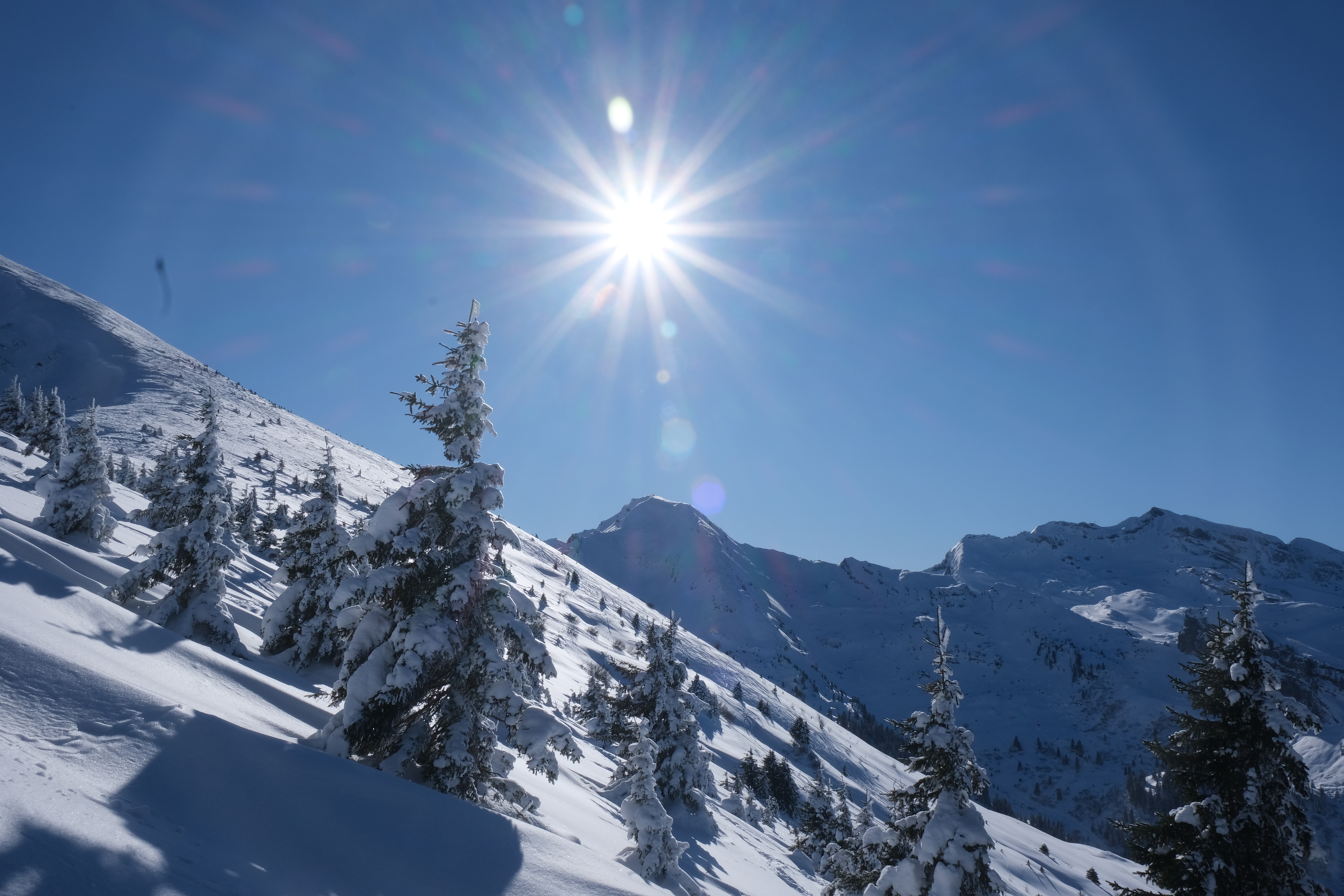 Sunny and snowy mountains