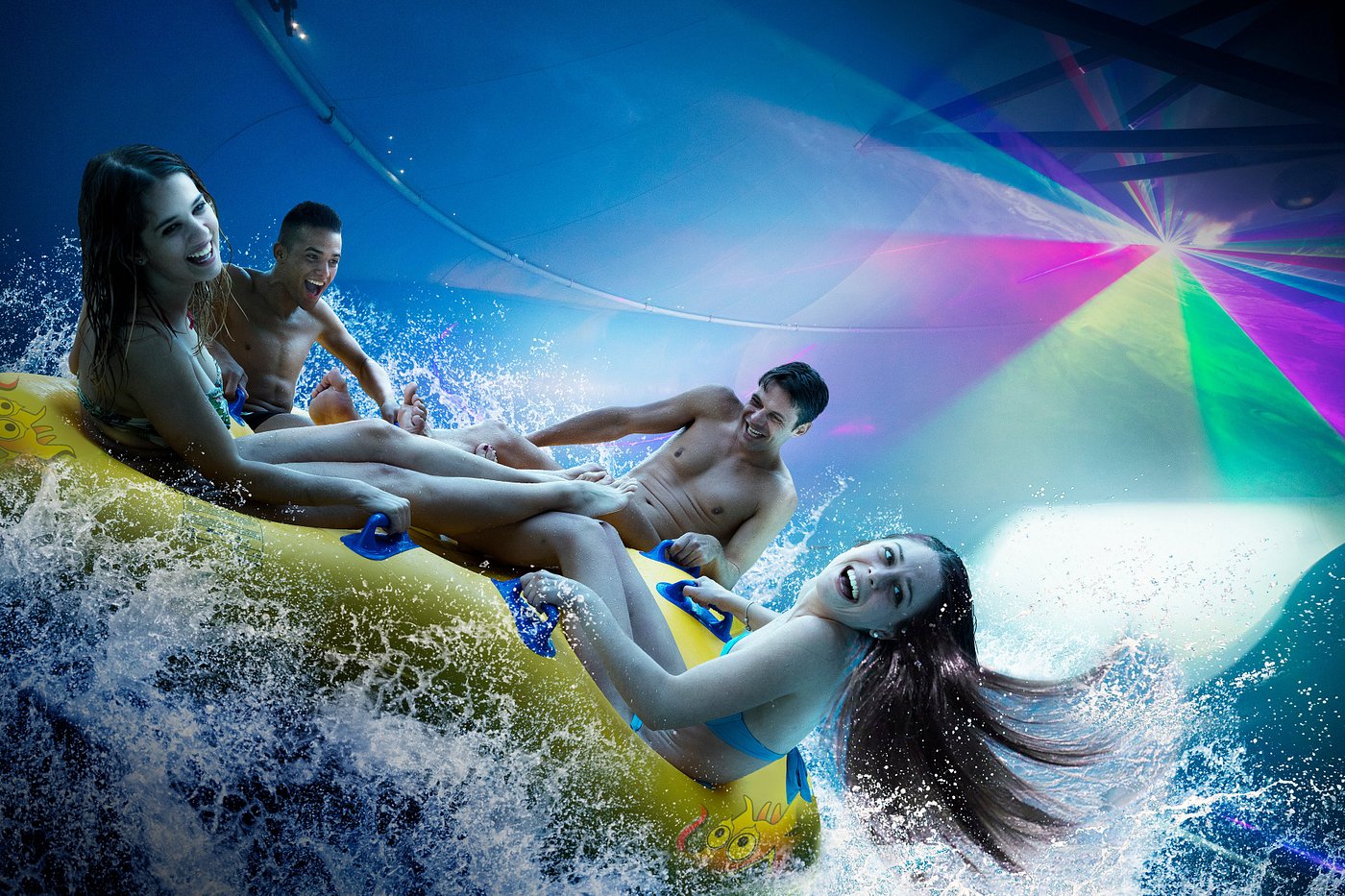 people in water slide