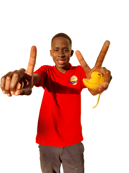 A black boy in a red shirt