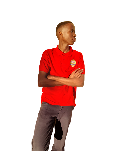 A black boy in a red shirt