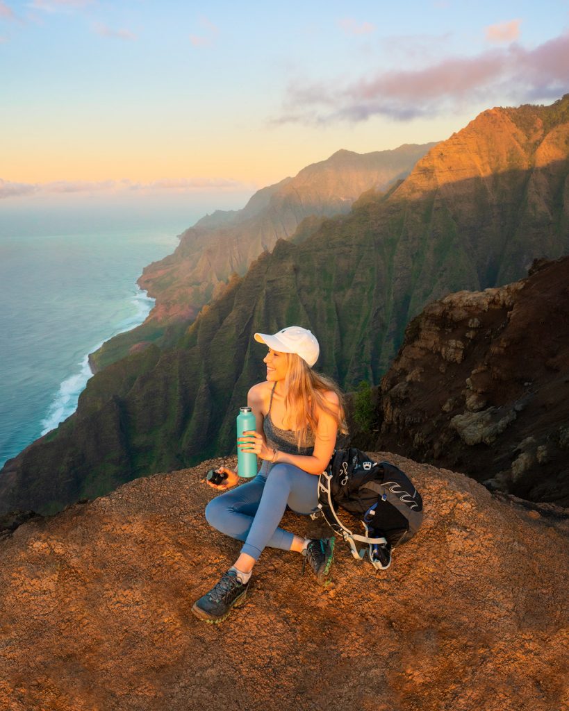 Woman resting on mountain