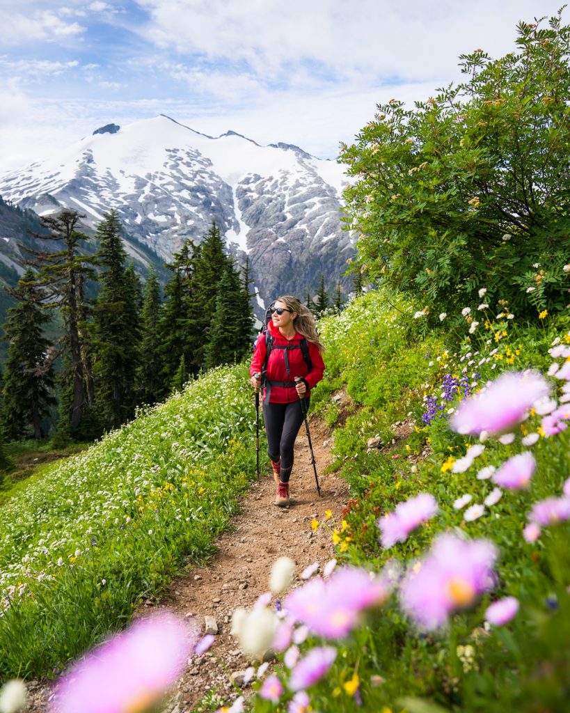 Woman spring hiking