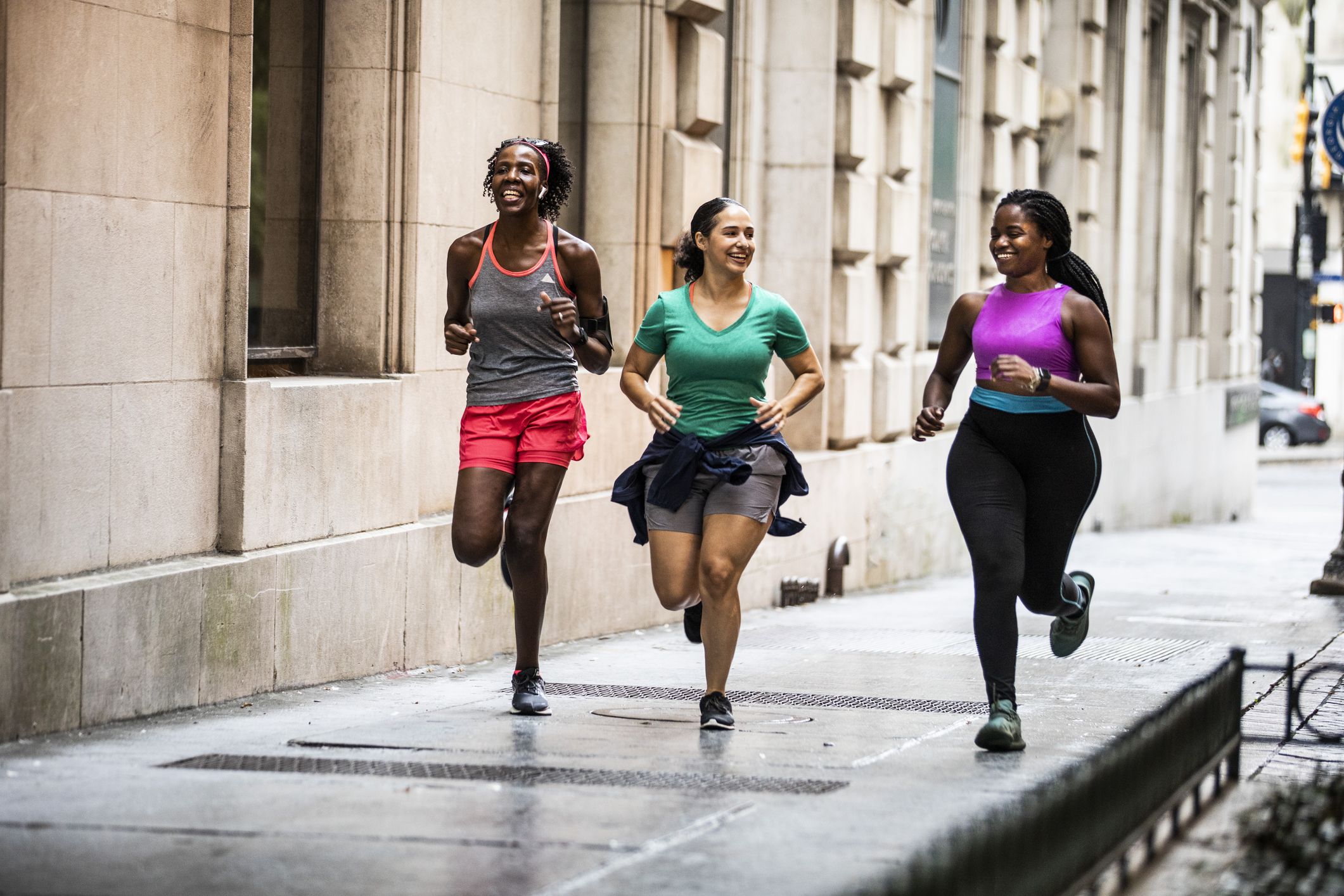 three women running