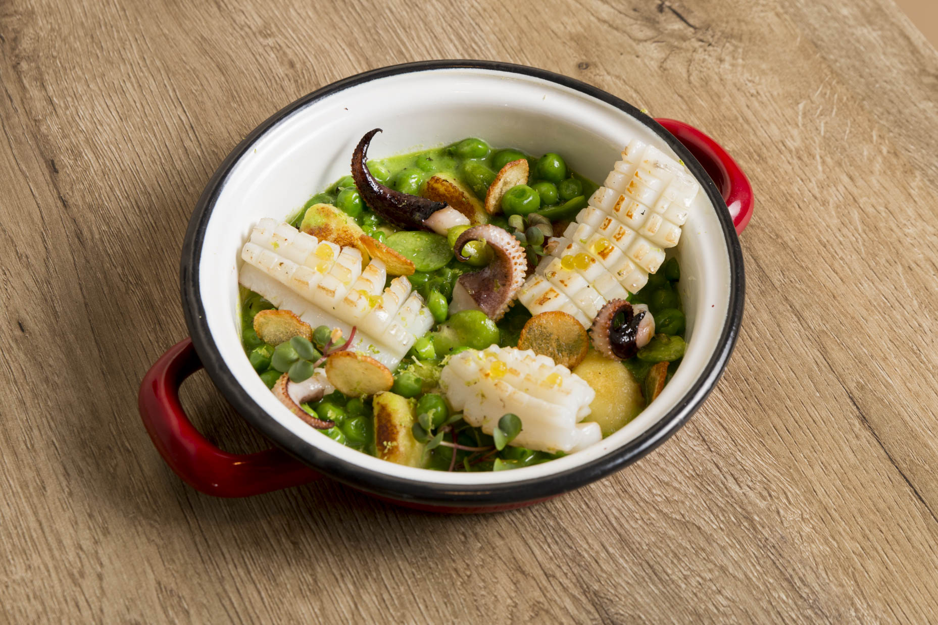 Textures of peas and squid
