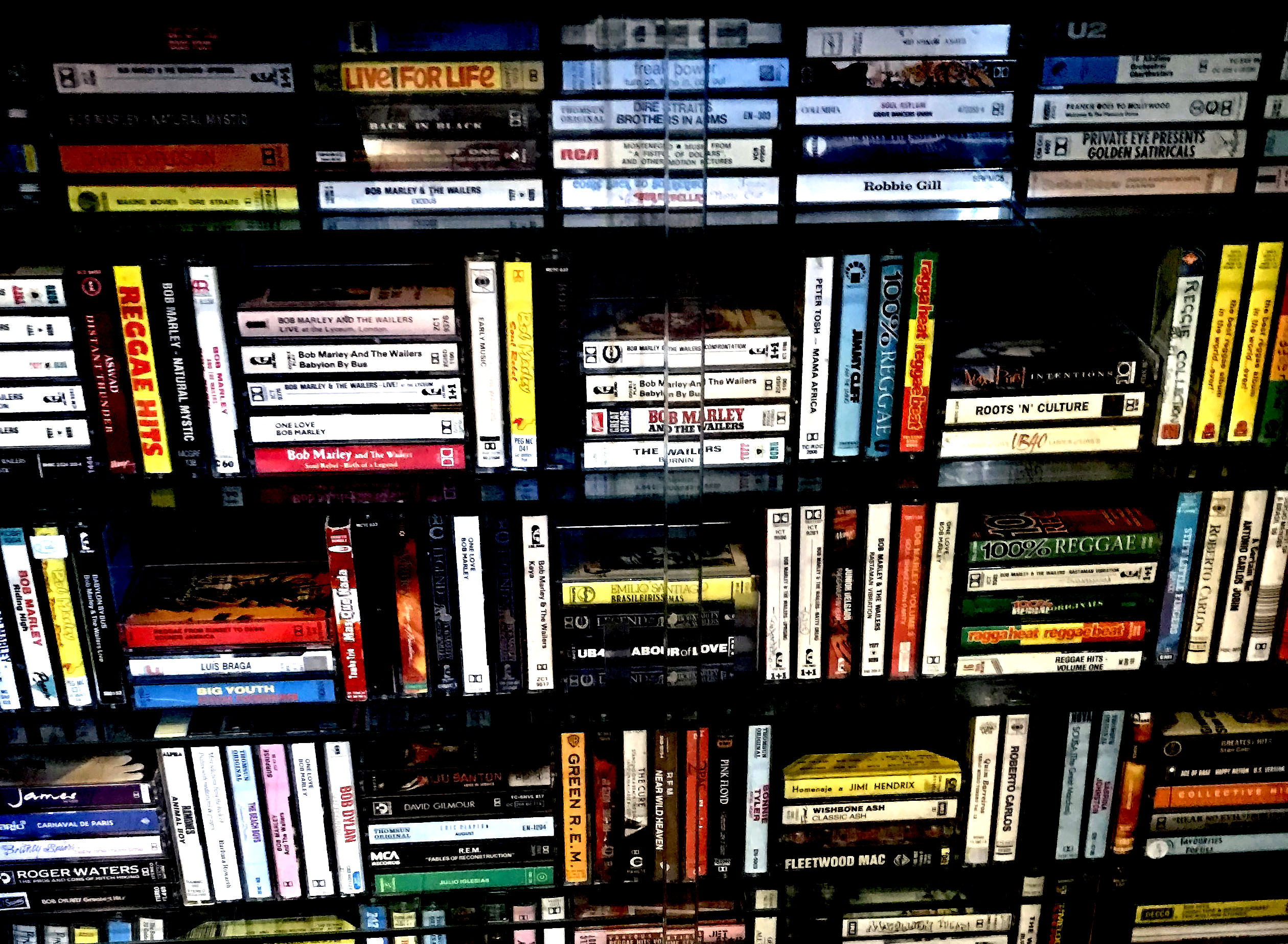 cassettes on shelves