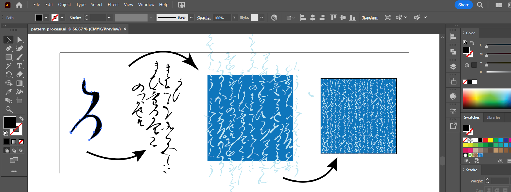 a graphic showing the process of designing a repeating pattern