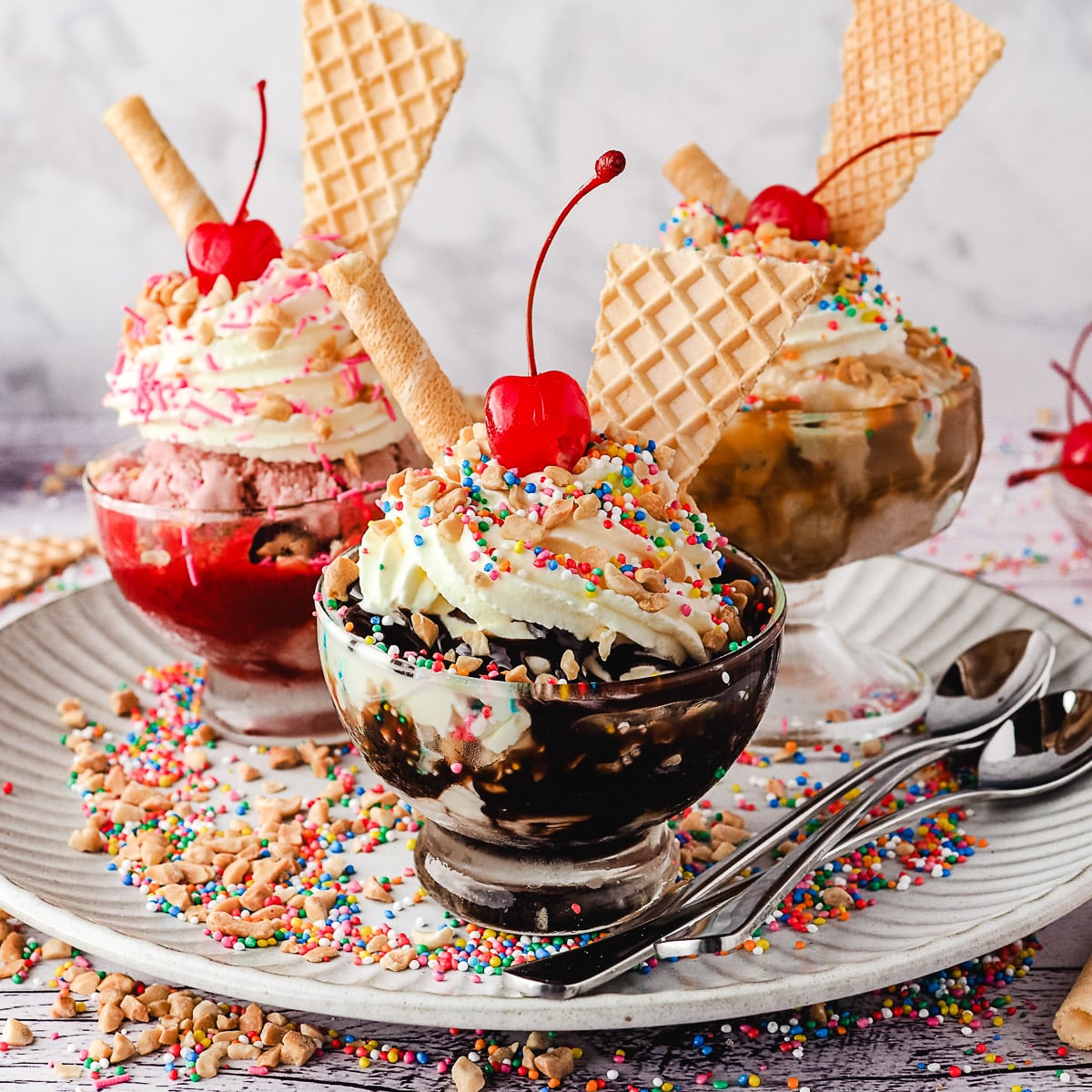 3 ice cream sundaes