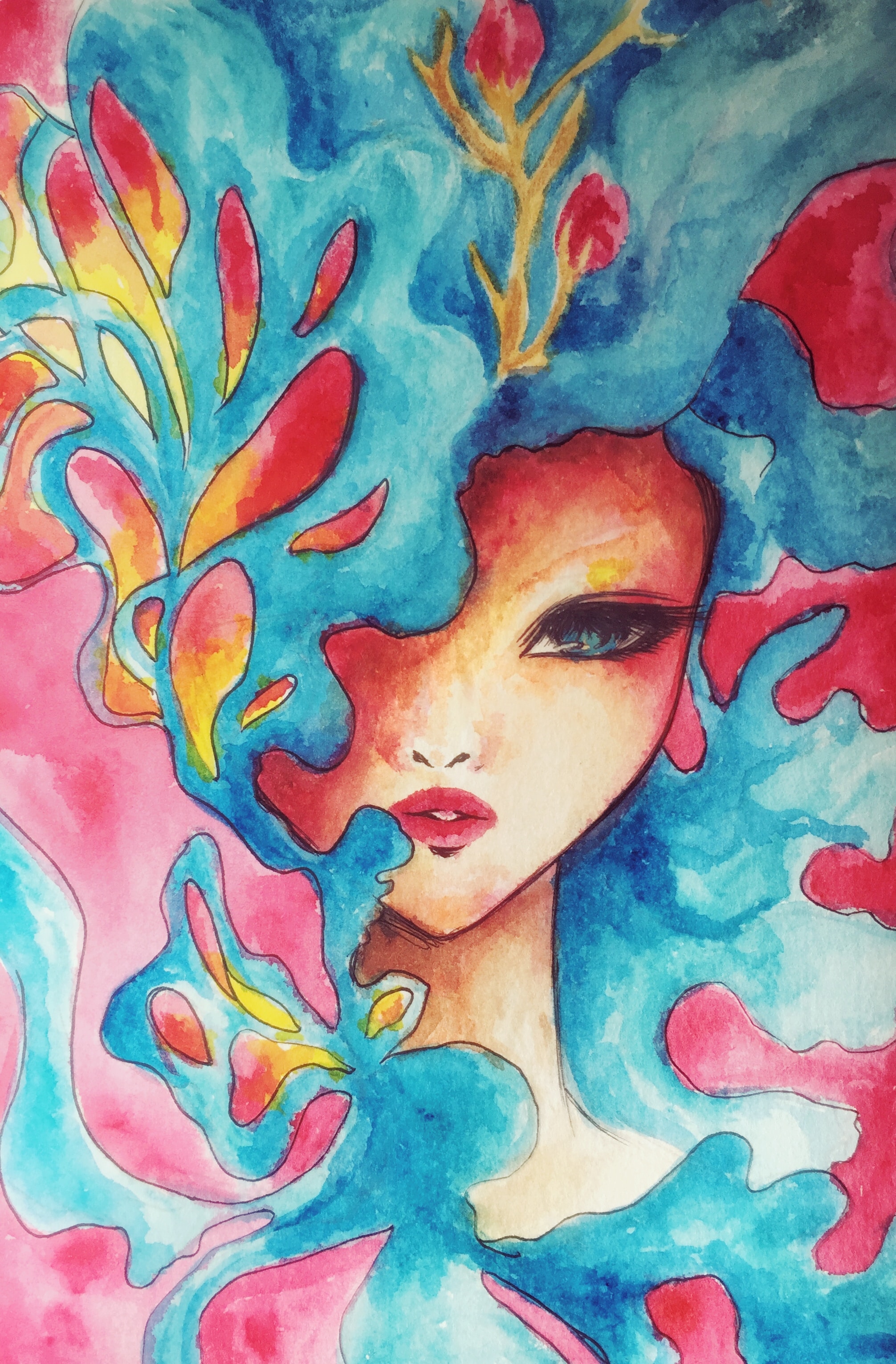 Feminine figure in blues