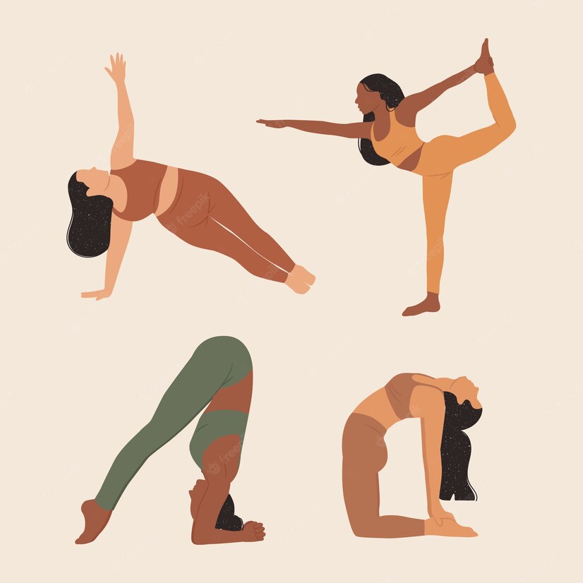 illustration of different women practicing yoga asanas