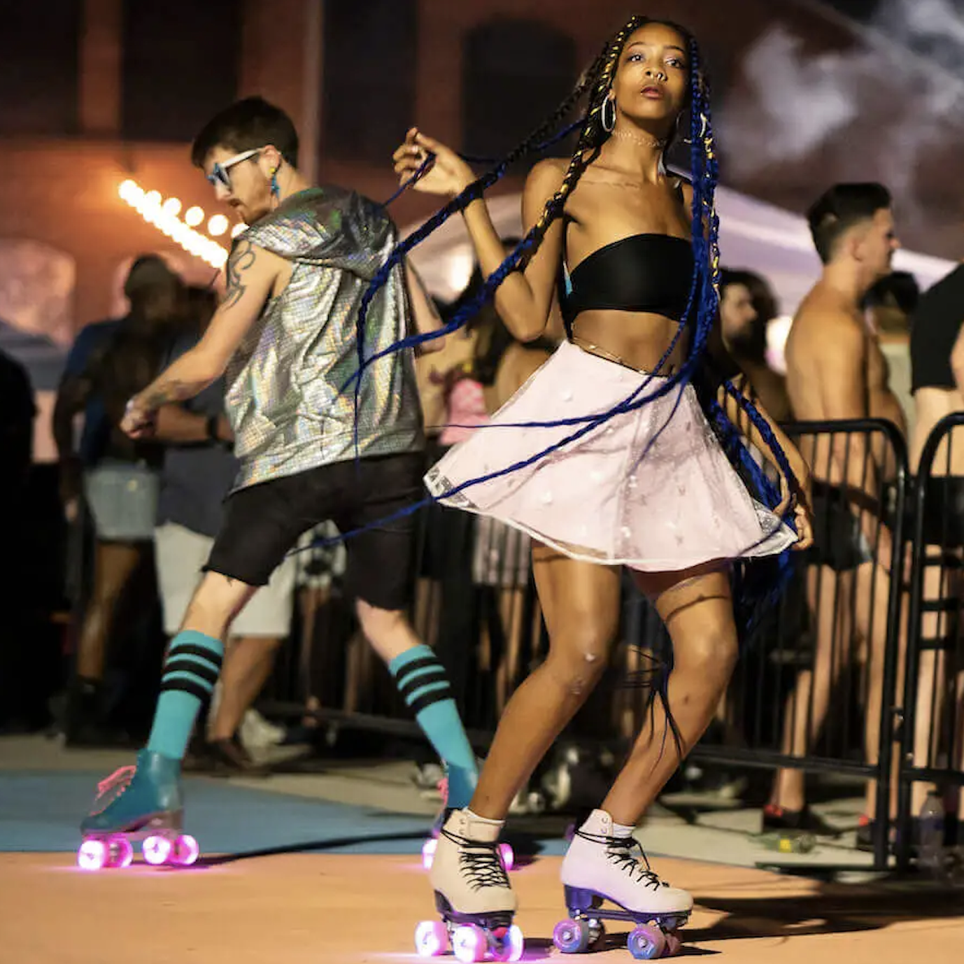 Two jam skaters dance on wheels