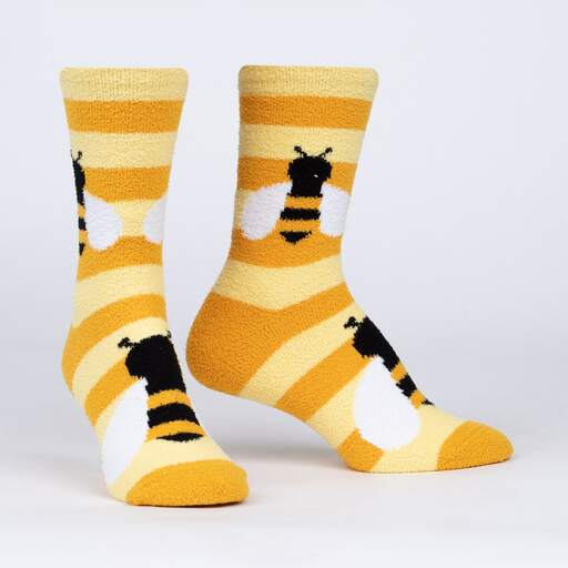 striped fuzzy yellow socks with bees